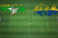 Myanmar vs Colombia Soccer Match, national colors, national flags, soccer field, football game, Competition concept, Copy space [IBR124240919]
