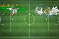 Myanmar vs Argentina Soccer Match, national colors, national flags, soccer field, football game, Competition concept, Copy space [IBR124240922]