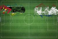 Mozambique vs Netherlands Soccer Match, national colors, national flags, soccer field, football game, Competition concept, Copy space [IBR124240926]