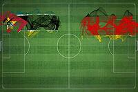 Mozambique vs Germany Soccer Match, national colors, national flags, soccer field, football game, Competition concept, Copy space [IBR124240928]