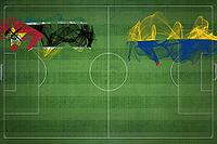 Mozambique vs Colombia Soccer Match, national colors, national flags, soccer field, football game, Competition concept, Copy space [IBR124240931]