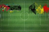 Mozambique vs Belgium Soccer Match, national colors, national flags, soccer field, football game, Competition concept, Copy space [IBR124240936]