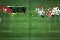 Mozambique vs Croatia Soccer Match, national colors, national flags, soccer field, football game, Competition concept, Copy space [IBR124240937]