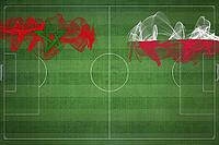 Morocco vs Poland Soccer Match, national colors, national flags, soccer field, football game, Competition concept, Copy space [IBR124240942]