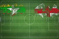 Myanmar vs England Soccer Match, national colors, national flags, soccer field, football game, Competition concept, Copy space [IBR124240945]