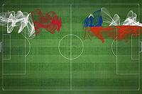 Malta vs Chile Soccer Match, national colors, national flags, soccer field, football game, Competition concept, Copy space [IBR124240951]