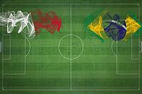 Malta vs Brazil Soccer Match, national colors, national flags, soccer field, football game, Competition concept, Copy space [IBR124240952]
