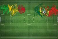 Mali vs Portugal Soccer Match, national colors, national flags, soccer field, football game, Competition concept, Copy space [IBR124240955]