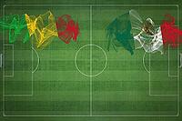 Mali vs Mexico Soccer Match, national colors, national flags, soccer field, football game, Competition concept, Copy space [IBR124240960]