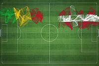 Mali vs Denmark Soccer Match, national colors, national flags, soccer field, football game, Competition concept, Copy space [IBR124240962]