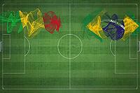 Mali vs Brazil Soccer Match, national colors, national flags, soccer field, football game, Competition concept, Copy space [IBR124240964]