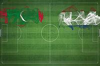 Maldives vs Netherlands Soccer Match, national colors, national flags, soccer field, football game, Competition concept, Copy space [IBR124240965]