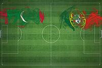 Maldives vs Portugal Soccer Match, national colors, national flags, soccer field, football game, Competition concept, Copy space [IBR124240966]