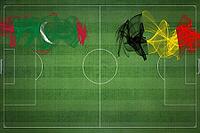 Maldives vs Belgium Soccer Match, national colors, national flags, soccer field, football game, Competition concept, Copy space [IBR124240971]