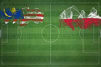 Malaysia vs Poland Soccer Match, national colors, national flags, soccer field, football game, Competition concept, Copy space [IBR124240973]