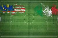 Malaysia vs Italy Soccer Match, national colors, national flags, soccer field, football game, Competition concept, Copy space [IBR124240978]