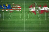 Malaysia vs Denmark Soccer Match, national colors, national flags, soccer field, football game, Competition concept, Copy space [IBR124240980]