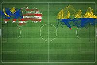 Malaysia vs Colombia Soccer Match, national colors, national flags, soccer field, football game, Competition concept, Copy space [IBR124240981]