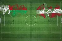 Madagascar vs Denmark Soccer Match, national colors, national flags, soccer field, football game, Competition concept, Copy space [IBR124240984]