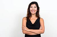 Studio shot of young beautiful woman against white background [IBR124309036]