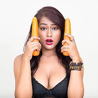 Studio shot of young beautiful Indian woman wearing underwear as healthy concept against white background [IBR124309074]