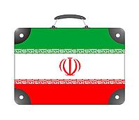 Iran flag in the form of a travel suitcase on a white background - illustration [IBR124351714]