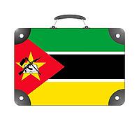 Mozambique country flag in the form of a travel suitcase on a white background - illustration [IBR124351716]