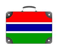 Gambia country flag in the form of a travel suitcase on a white background - illustration [IBR124351719]