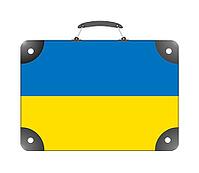 Ukraine flag in the form of a travel suitcase on a white background - illustration [IBR124351724]