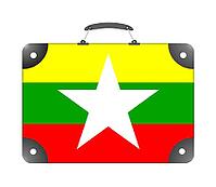 Myanmar country flag in the form of a travel suitcase on a white background - illustration [IBR124351730]