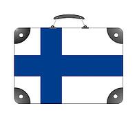 Finland flag in the form of a travel suitcase on a white background - illustration [IBR124351734]