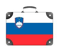 Slovenian country flag in the form of a travel suitcase on a white background - illustration [IBR124351749]
