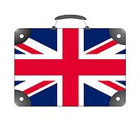 Flag of the country of United Kingdom in the form of a suitcase for travel on a white background - illustration [IBR124351759]