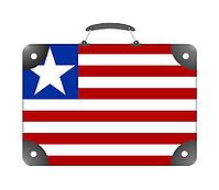 Liberia country flag in the form of a travel suitcase on a white background - illustration [IBR124351778]