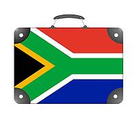 South Africa flag as travel suitcase isolated on white background - illustration [IBR124351784]