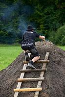 Charcoal campaign in the Hohenloher open-air museum, Wackershofen, Schwäbisch Hall-Wackershofen, coal kiln, coal kiln. Fire, Hohenlohe, Germany [IBR124469128]