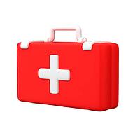 Red first aid kit with a white cross on a white backdrop, 3d render [IBR124491552]