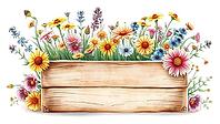 Lush flower arrangement in a wooden box, colorful in watercolor style, nostalgic watercolor painting with pastel flowers on a white background, rustic style, AI generated [IBR124494029]
