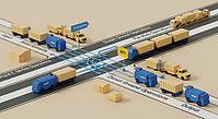 Logistics operations scenario illustration with trucks and industrial elements on a beige background, AI generated [IBR124494061]