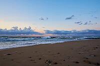 Sea coastline with waves. Baltic sea beach against dramatic cloudy sky at sunset. Panoramic nature landscape [IBR124497455]