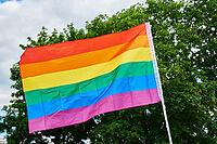 LGBTQ rainbow flags on pride parade. Tolerance, diversity and gender identity concept [IBR124497505]