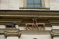 Animal figures on the outer façade of the monastery church, monastery, abbot, Benedict Knittel, Latin, verse, history, Schöntal, Cistercian monastery, Jagsttal, Jagst, Hohenlohe, Germany [IBR124508513]