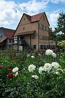 Bauerngärtchen im Hohenloher open-air museum, Wackershofen, Farmermuseum, herb garden, dahlia, zinnia, garden, herbs, Swabian-Franconian Forest nature park Park, Schwäbisch Hall, Hohenlohe, Germany [IBR124508552]