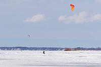Winter, snowkiting on a frozen river, Province of Quebec, Canada [IBR124525431]