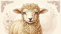Artful illustration of a lamb with ornate floral patterns in the background, AI generated [IBR124550752]