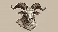 Detailed black and white illustration of a ram with big horns generated by AI, AI generated [IBR124550813]
