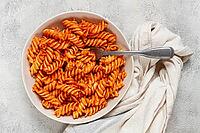 Fusilli pasta dish, made with tomato sauce, homemade, no people [IBR124552197]