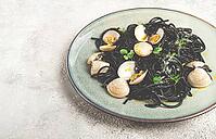 Black spaghetti vongole, venerki, homemade, without people [IBR124552256]