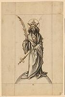 Historical drawing of St Christopher, a work from around 1500 depicting the saint standing on the globe, authentic reproduction of a work of art, painting, drawing by Hans Holbein the Elder (born 1465 in Augsburg, died 1524 in Basel or Isenheim), German R [IBR124563481]