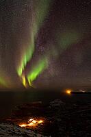 Northern Lights (Aurora borealis) over the Norwegian Sea, S$00F6r$00F6ya, Finnmark, Norway, December 2018 [IBR124563531]